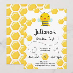Cute First Bee Day Birthday-inbjudan Inbjudningar