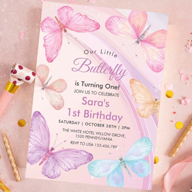 Cute First Birthday Little Colorroful Butterfly Inbjudningar (Skapare uppladdad)