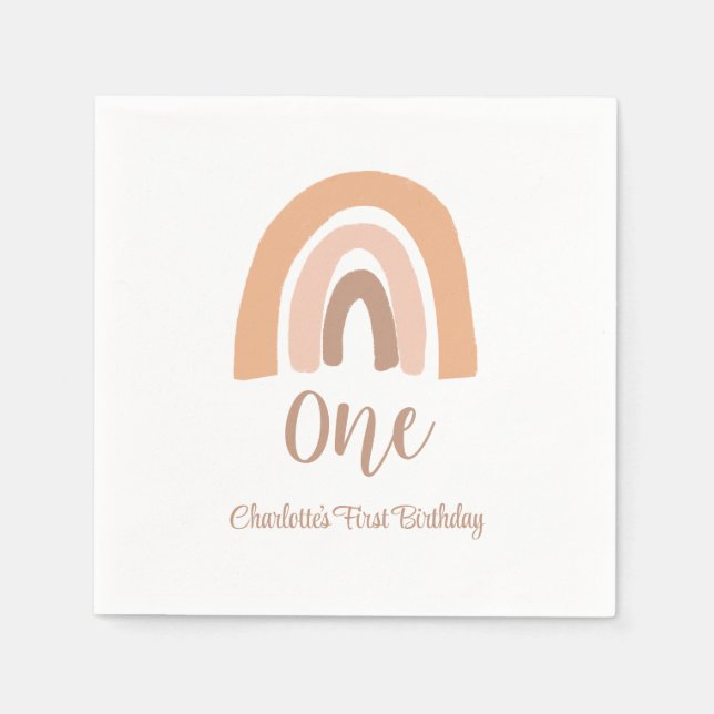 Cute First Birthday Rosa Boho Rainbow Pappersservett (Framsidan)