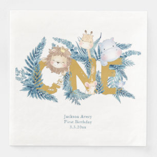 Cute First Birthday Safari Animals Pappersservett