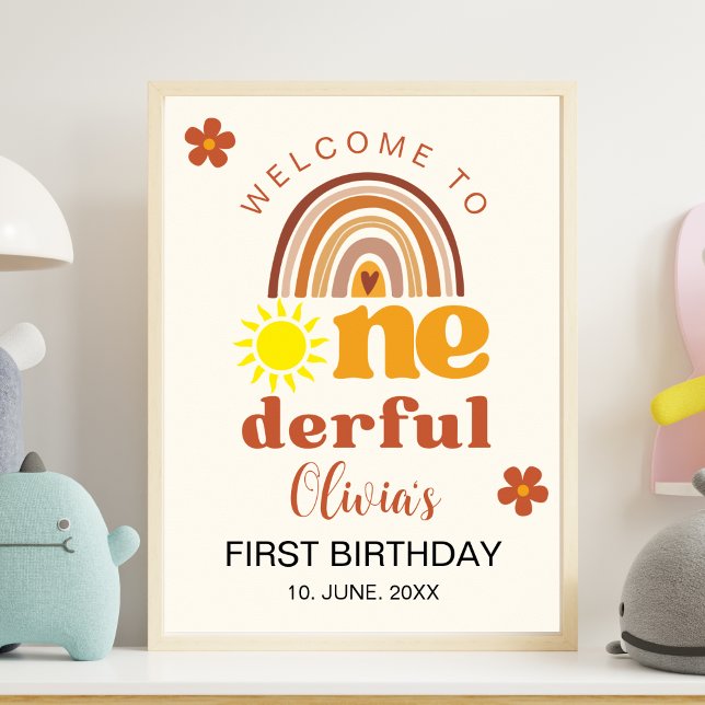 Cute First Birthday with Boho Style Onederful Poster (Skapare uppladdad)