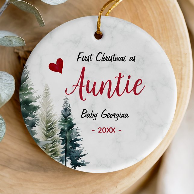 Cute first Christmas as auntie red heart Julgransprydnad Keramik (Skapare uppladdad)