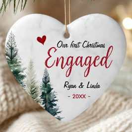 Cute first Christmas engagement red heart trees Julgransprydnad Keramik