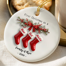 Cute first Christmas family of 3 stockings Julgransprydnad Keramik