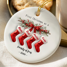 Cute first Christmas family of four stockings Julgransprydnad Keramik