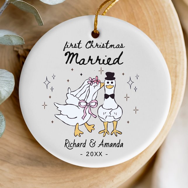 Cute first Christmas married silly goose Julgransprydnad Keramik (Skapare uppladdad)