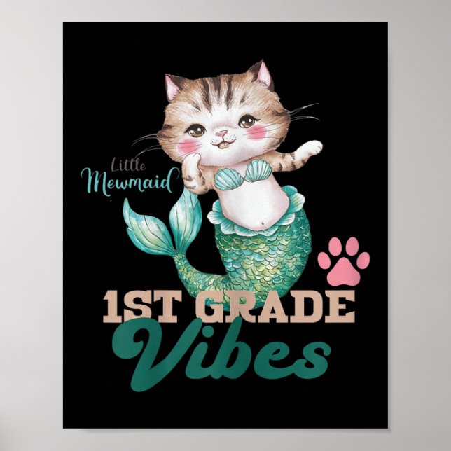 Cute First Grade Vibes Cat Mermaid Mewmaid For Gir Poster (Framsidan)