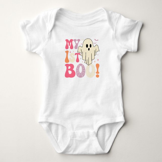 Cute First Halloween Romper with Ghost and Webs T Shirt (Framsida)