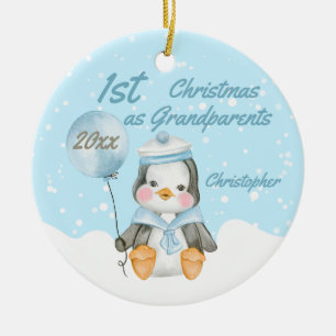 Cute First jul Baby Penguin Grandföräldrar Julgransprydnad Keramik