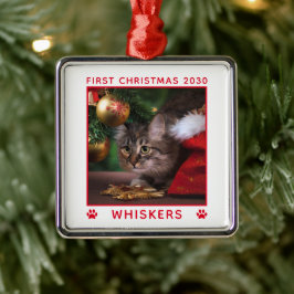 Cute First jul Cat Photo Namn Year Anpassningsbar Julgransprydnad Metall