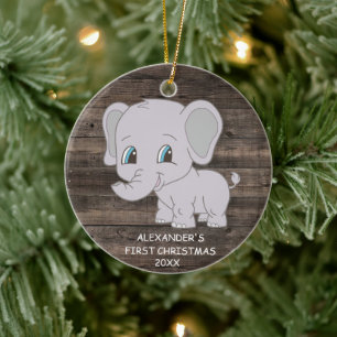Cute First jul Elephant Boy Baby Julgransprydnad Keramik