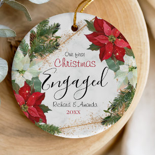 Cute First jul förlovning Poinsettia-blomman Julgransprydnad Keramik