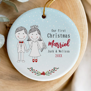 Cute First jul, gift brud och groom Julgransprydnad Keramik