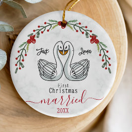 Cute First jul, gifta vita fåglar Julgransprydnad Keramik