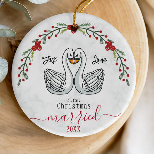 Cute First jul, gifta vita fåglar Julgransprydnad Keramik