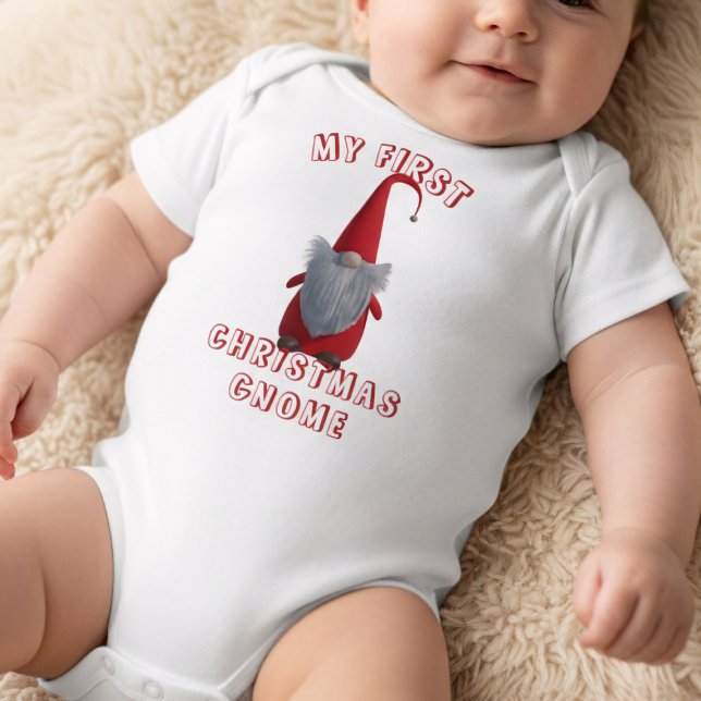 Cute First jul Gnome Helgdag Baby Bodykostym T Shirt (First Christmas Gnome baby bodysuit!)