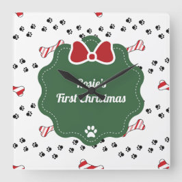 Cute First jul Hund älskare Modern Fyrkantig Klocka