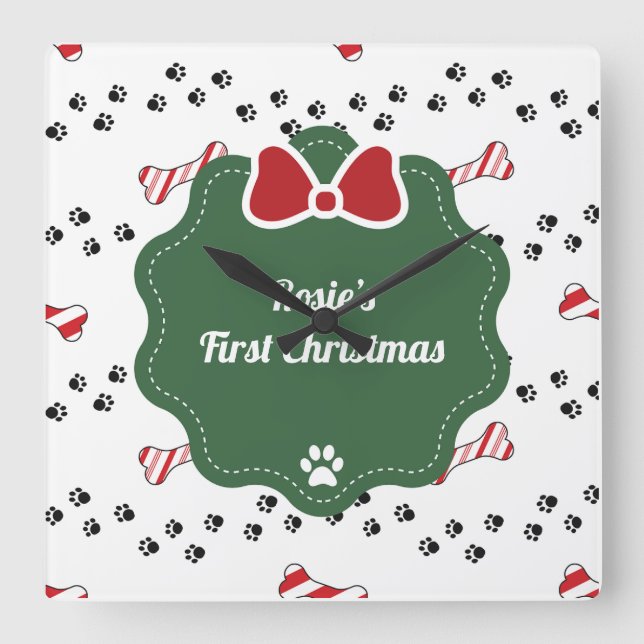 Cute First jul Hund älskare Modern Fyrkantig Klocka (Framsida)