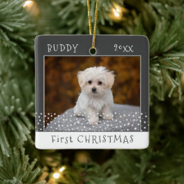 Cute First jul Hund Pet Photo Stars Grått Julgransprydnad Keramik