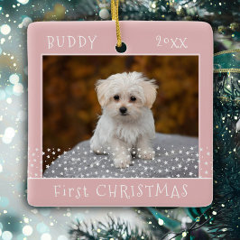 Cute First jul Hund Pet Photo Stars Rosa Julgransprydnad Keramik