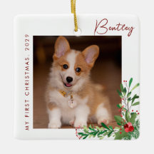Cute First jul Hund Photo Ceramic Ornamic