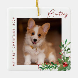 Cute First jul Hund Photo Ceramic Ornamic Julgransprydnad Keramik