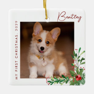 Cute First jul Hund Photo Ceramic Ornamic Julgransprydnad Keramik