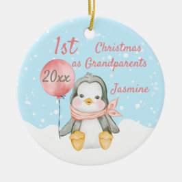 Cute First jul Penguin Grandföräldrars Rosa Julgransprydnad Keramik