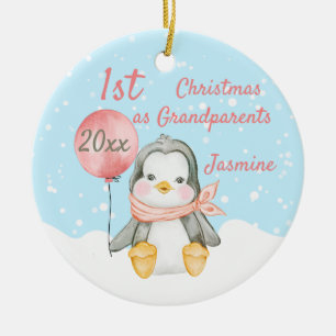 Cute First jul Penguin Grandföräldrars Rosa Julgransprydnad Keramik