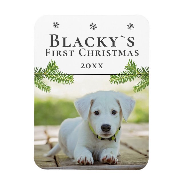 Cute First jul Puppy-julfoto Magnet (Vertikal)
