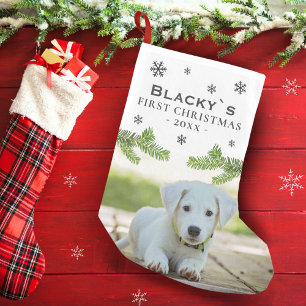 Cute First jul Puppy Photo Gräs Snowflake Liten Julstrumpa