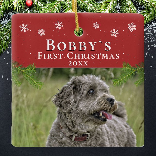 Cute First jul Puppy Red julfoto Julgransprydnad Keramik (Skapare uppladdad)
