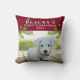 Cute First jul Puppy Red julfoto Kudde