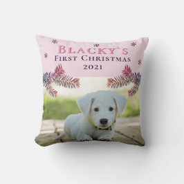 Cute First jul Puppy Rosa Julfoto Kudde