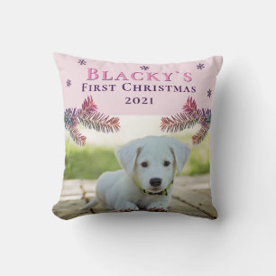 Cute First jul Puppy Rosa Julfoto Kudde