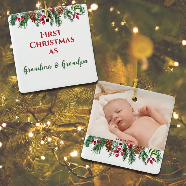 Cute First jul som Grandma och Grandpa Julgransprydnad Keramik (Cute First Christmas as Grandma and Grandpa)
