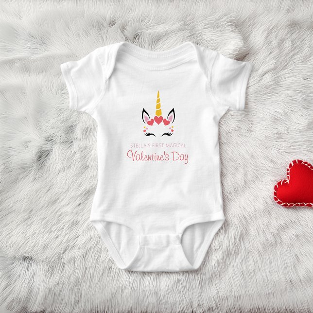 Cute First Magical Unicorn Valentine's Day T Shirt (Cute Magical Unicorn Valentine's Day Personalized Baby Bodysuit)