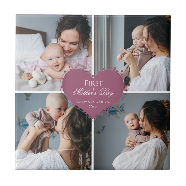 Cute First Mors dag Gift | Fotokollage Kakelplatta (Framsidan)