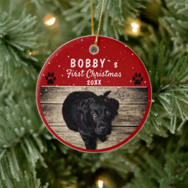 Cute First Puppy Jul Tass Red Hund Photo Julgransprydnad Keramik