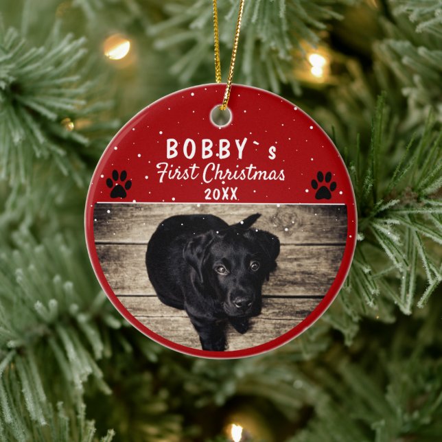Cute First Puppy Jul Tass Red Hund Photo Julgransprydnad Keramik (Träd)