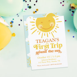 Cute First Resa runt Sol första födelsedag Inbjudningar