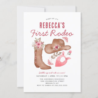 Cute First Rodeo Land Rosa Cowgirl 1:a Birthday Inbjudningar