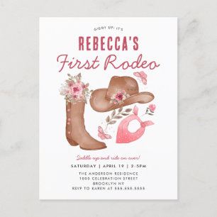 Cute First Rodeo Land Rosa Cowgirl 1:a Birthday Vykort