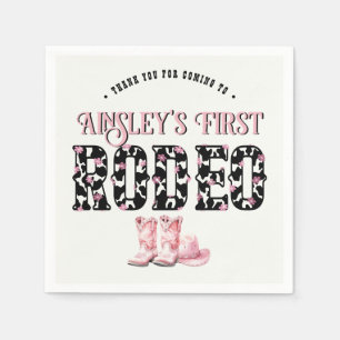 Cute First Rodeo Rosa Personlig 1:a födelsedagen Pappersservett