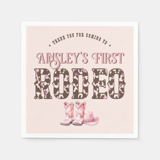 Cute First Rodeo Rosa Personlig 1:a födelsedagen Pappersservett (Framsidan)