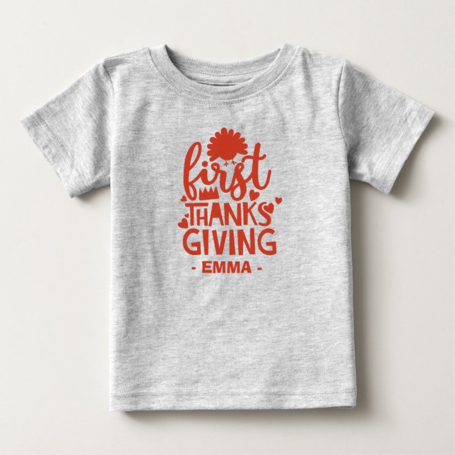 Cute First Tack Ge Personlig Baby Namn T Shirt (Framsida)