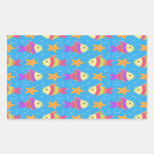 Cute Fish and Starfish Mönster Rektangulärt Klistermärke