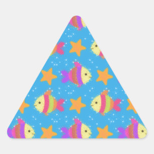 Cute Fish and Starfish Mönster Triangelformat Klistermärke