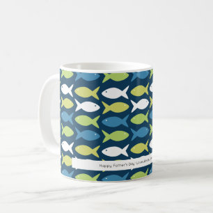 Cute Fish Blue Grönt Gult White Personlig Kaffemugg