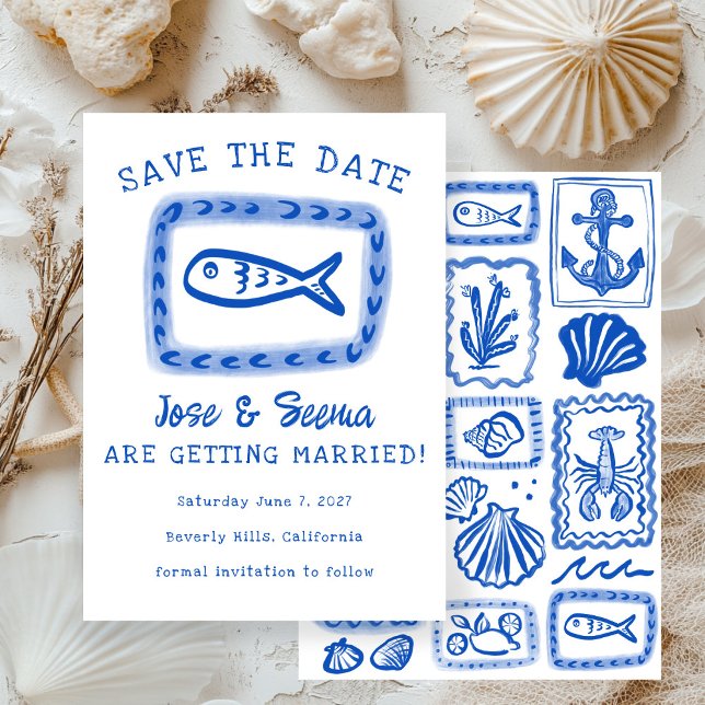 Cute Fish Hand plockade Sweet Beachy Anpassningsba Spara Datumet (Cute Fish Sardine  Hand Drawn Sweet Beachy Custom Save The Date
)